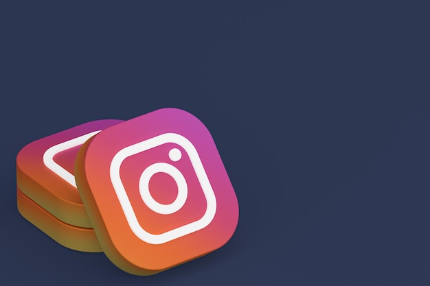 검은 배경에 Instagram 응용 프로그램 로고 3d 렌더링