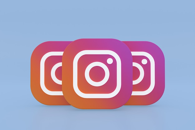 Instagram application logo 3d rendering on blue background