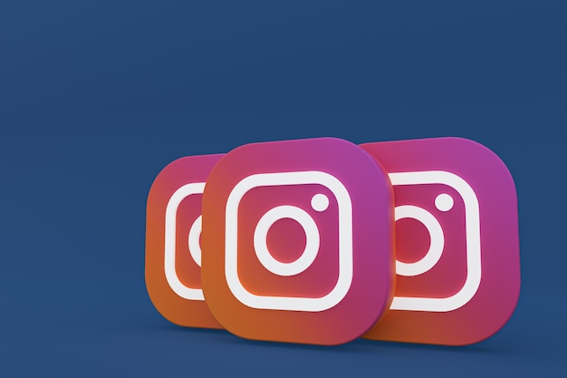 Foto logo dell'applicazione instagram rendering 3d su sfondo blu