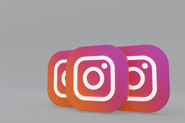 Rendering 3d del logo dell'applicazione instagram su sfondo grigio