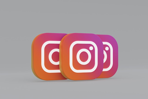 Логотип приложения Instagram 3D-рендеринг на сером фоне