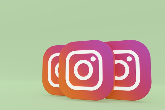 Rendering 3d del logo dell'applicazione instagram su sfondo verde