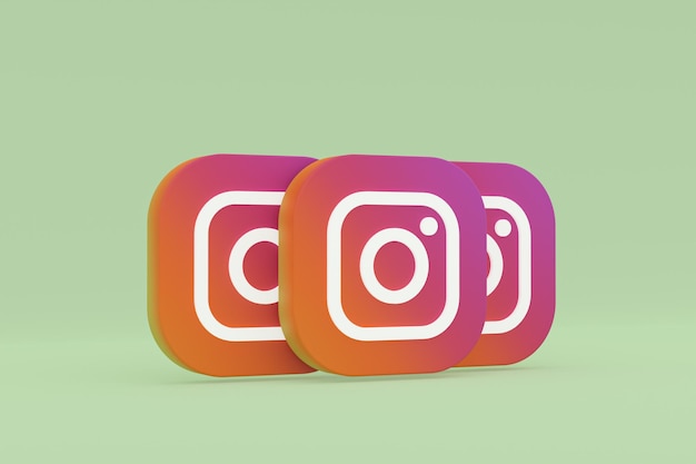 Rendering 3d del logo dell'applicazione instagram su sfondo verde