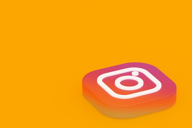 Фото 3d-рендеринг логотипа приложения instagram на сером фоне
