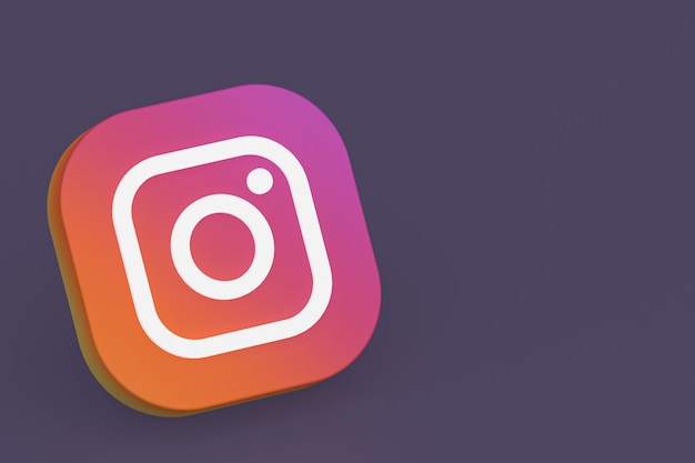 Фото 3d-рендеринг логотипа приложения instagram на фиолетовом фоне