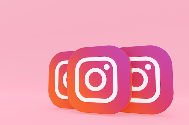 3d-рендеринг логотипа приложения instagram на розовом фоне