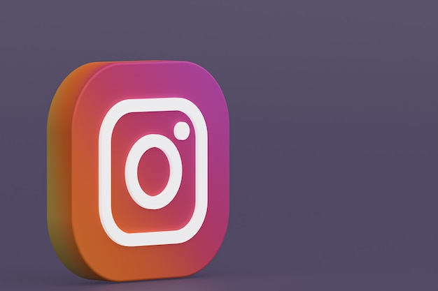 3d-рендеринг логотипа приложения Instagram на фиолетовом фоне