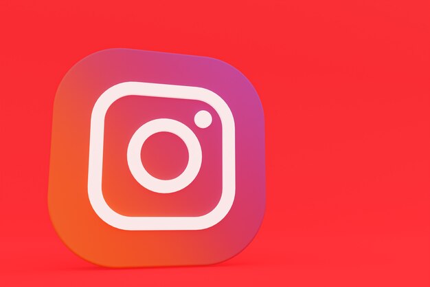 Foto rendering 3d del logo dell'applicazione instagram su sfondo rosso