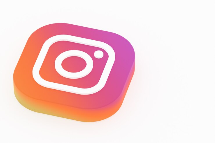 फोटो सफ़ेद बैकग्राउंड पर instagram एप्लीकेशन लोगो का 3d रेंडरिंग