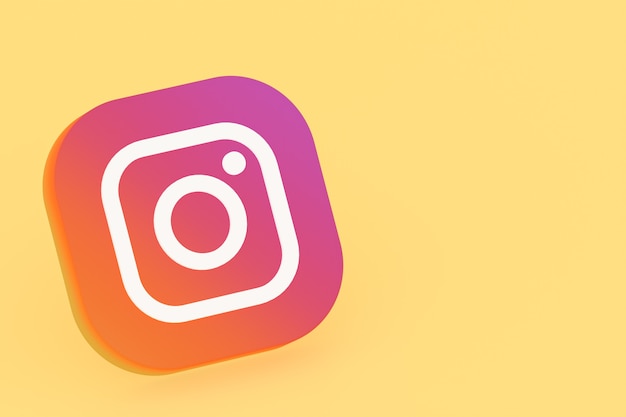 Rendering 3d del logo dell'applicazione instagram su sfondo giallo