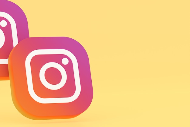 Rendering 3d del logo dell'applicazione instagram su sfondo giallo