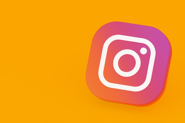 노란색 배경에 Instagram 응용 프로그램 로고 3d 렌더링