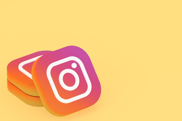Rendering 3d del logo dell'applicazione instagram su sfondo giallo
