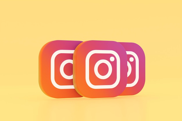 Rendering 3d del logo dell'applicazione instagram su sfondo giallo