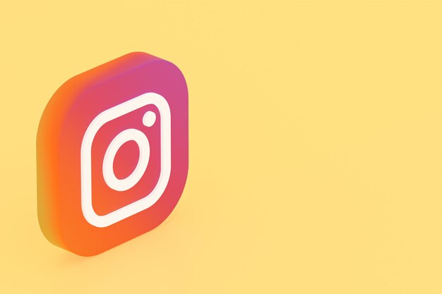 Foto rendering 3d del logo dell'applicazione instagram su sfondo giallo