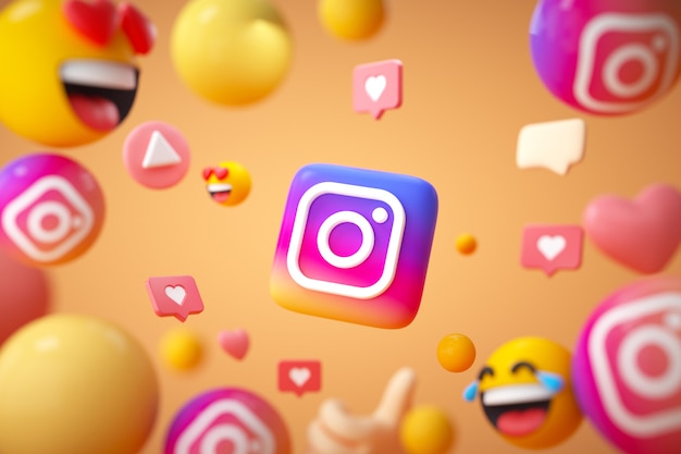 Photo instagram application logo with emoji and floating objects