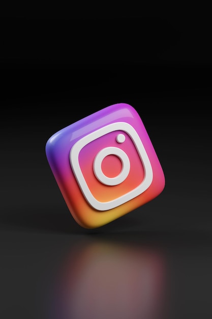 Логотип камеры instagram на черном фоне 3d иллюстрация