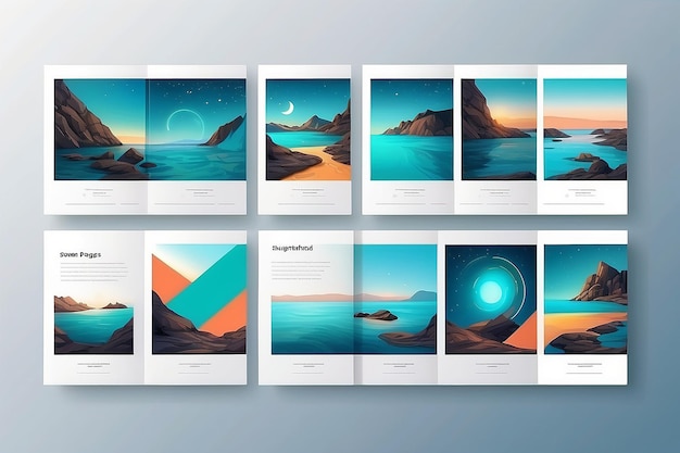 Photo instagram carousel or slide pages interface vector mockup with seven pages