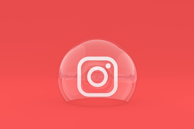 Фото Значок instagram на экране смартфона или мобильного телефона, а реакции instagram любят 3d-рендеринг на красном фоне