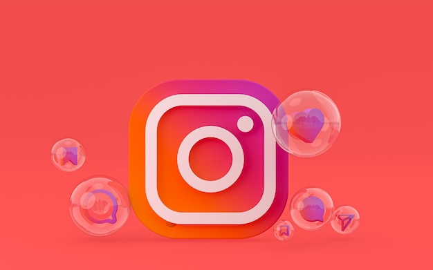 Фото Значок instagram на экране смартфона или мобильного телефона, а реакции instagram любят 3d-рендеринг