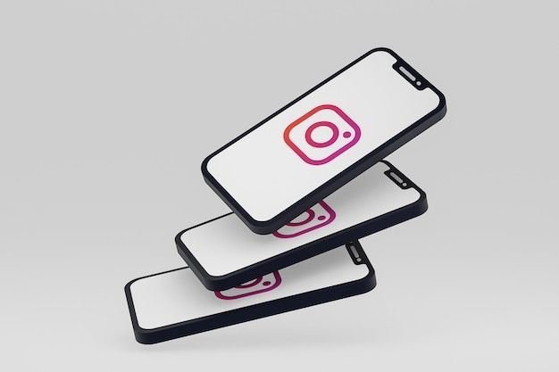 Значок instagram на экране смартфона или мобильного телефона 3d визуализации