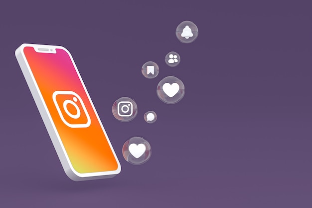 Icona di instagram sullo schermo del telefono cellulare 3d render