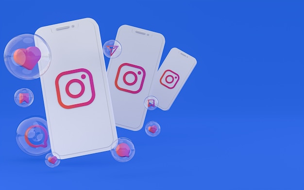 Icona di instagram sullo schermo dei telefoni cellulari 3d render