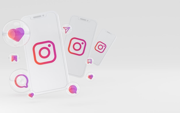 Instagram icon on screen mobile phones 3d render