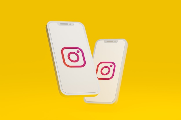 Icona di instagram sullo schermo dei telefoni cellulari 3d render