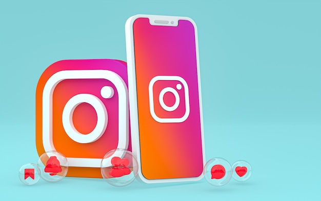 화면 스마트 폰 또는 모바일의 Instagram 아이콘, 3d 렌더링