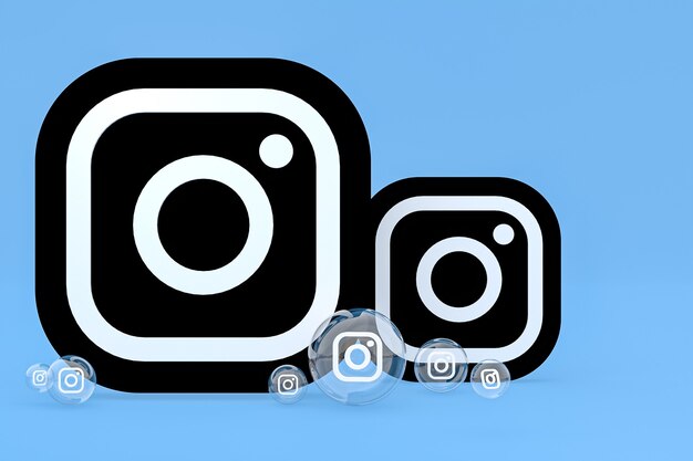 Instagram icon on screen smartphone or mobile and instagram reactions love 3d render on blue background