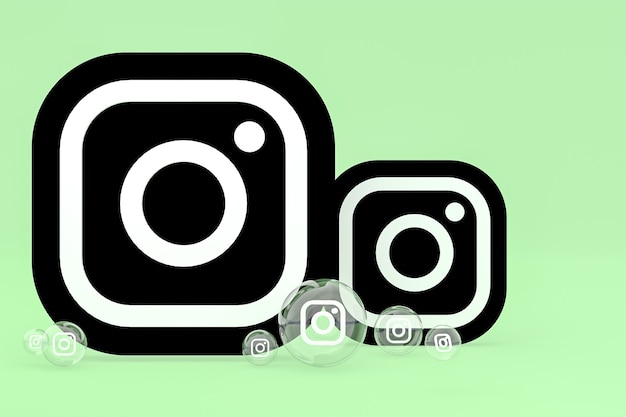 Значок Instagram на экране смартфона или мобильного телефона, а реакции instagram любят 3d-рендеринг на зеленом фоне