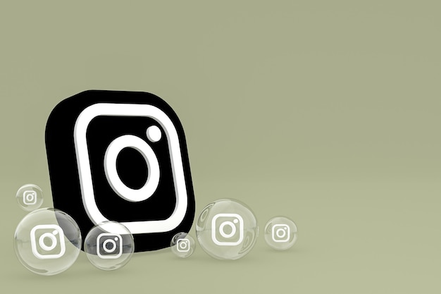 画面上のスマートフォンまたはモバイルのInstagramアイコンとInstagramの反応は緑の背景に3Dレンダリングが大好きです