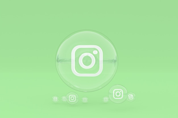 Значок Instagram на экране смартфона или мобильного телефона, а реакции instagram любят 3d-рендеринг на зеленом фоне