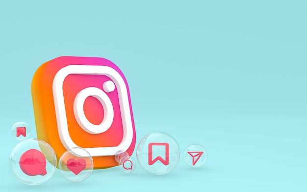 Photo instagram icon on screen smartphone or mobile and instagram reactions love 3d render