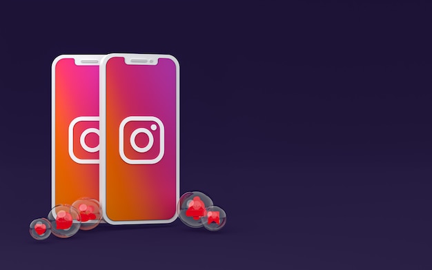 Значок Instagram на экране смартфона или мобильного телефона, а реакции instagram любят 3d-рендеринг