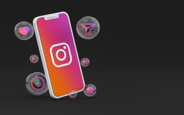 Instagram icon on screen smartphone or mobile and instagram reactions love 3d render