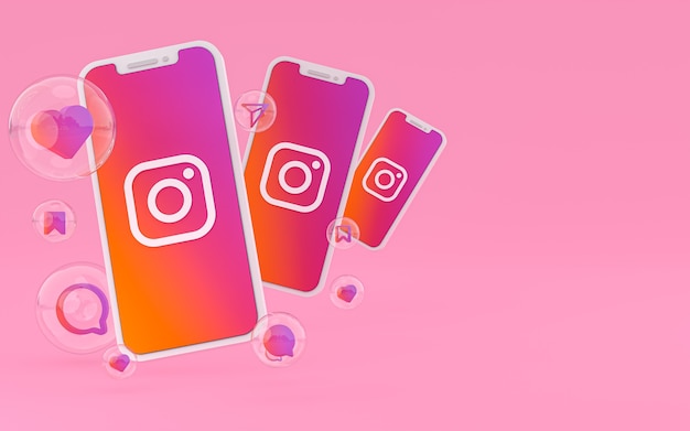 Instagram icon on screen smartphone or mobile and instagram reactions love render