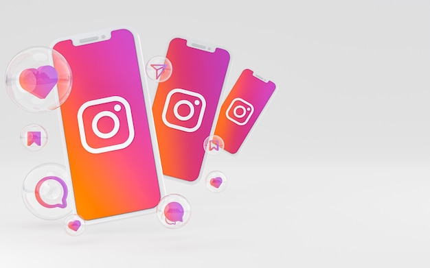 Значок Instagram на экране смартфона или мобильного телефона и реакция instagram любят рендеринг