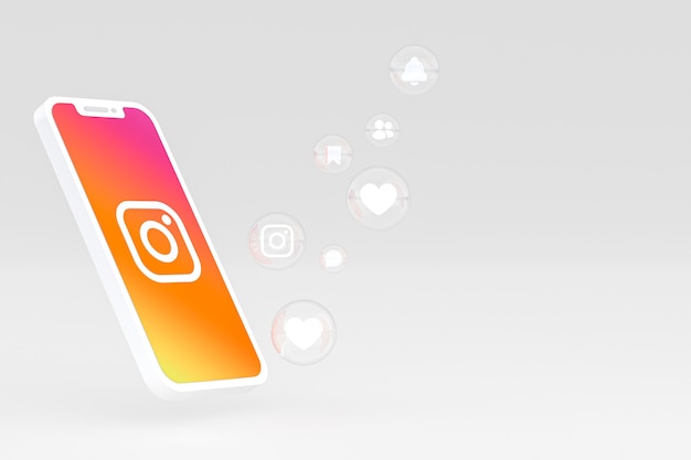 Значок Instagram на экране смартфона или мобильного телефона 3d визуализации