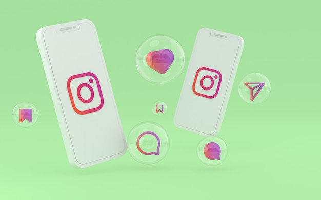 Photo instagram icon on screen smartphone or mobile phone 3d render