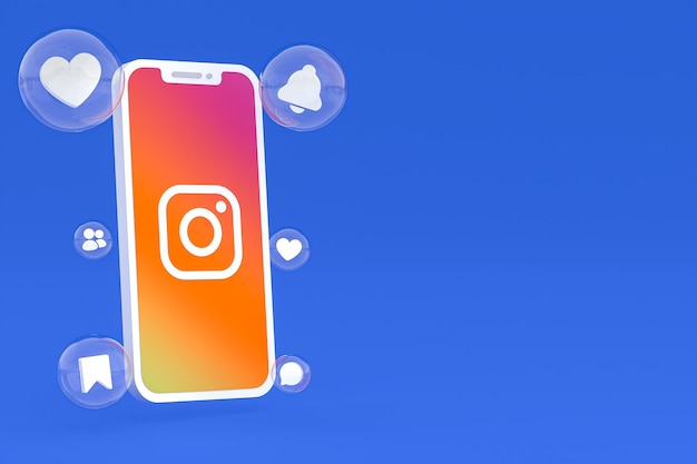 Значок Instagram на экране смартфона или мобильного телефона 3d визуализации