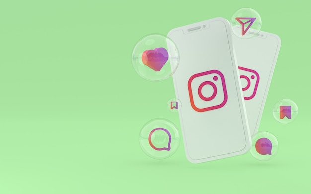 Значок Instagram на экране смартфона или мобильного телефона 3d визуализации