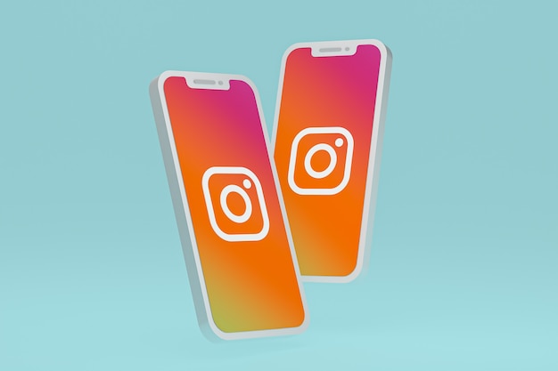 Icona di instagram sullo schermo dello smartphone o del telefono cellulare 3d render