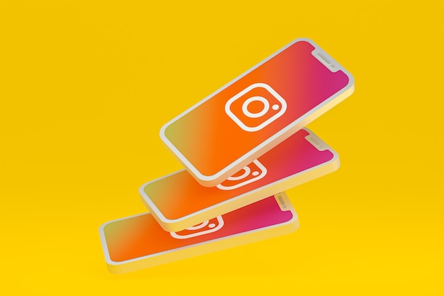 Значок Instagram на экране смартфона или мобильного телефона 3d визуализации