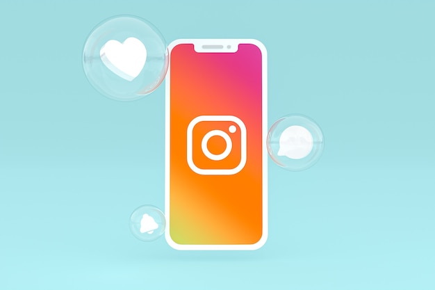 Icona di instagram sullo schermo dello smartphone o del telefono cellulare 3d render