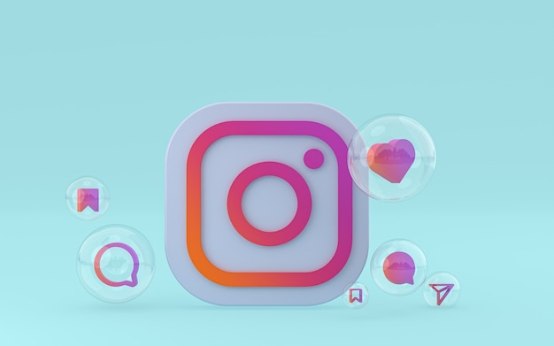 화면 스마트폰 또는 휴대 전화 3d 렌더링의 Instagram 아이콘