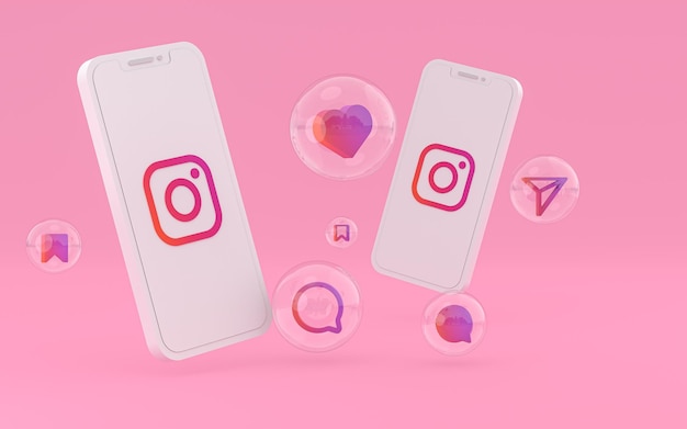 Icona di instagram sullo schermo dello smartphone o del telefono cellulare 3d render