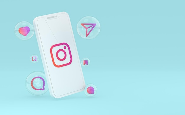 Instagram icon on screen smartphone or mobile phone 3d render