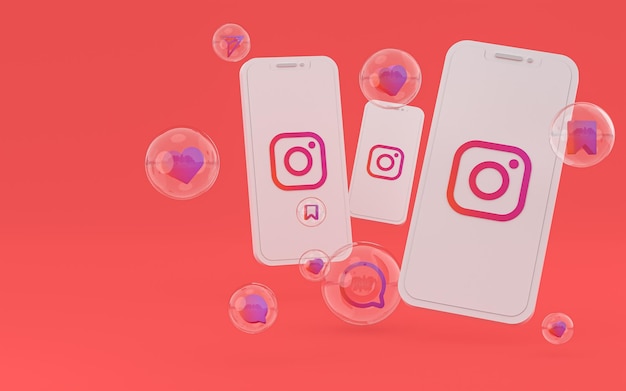 Значок Instagram на экране смартфона или мобильного телефона 3d визуализация